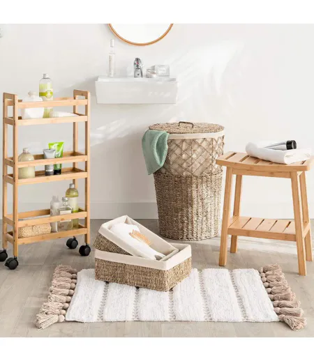 Tapis Salle de Bain Pompons 50x75cm Taupe