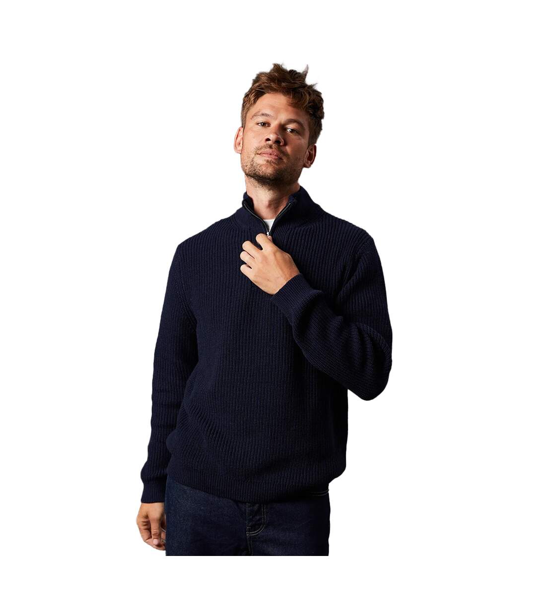 Mens ribbed cotton blend half zip jumper navy Burton-1