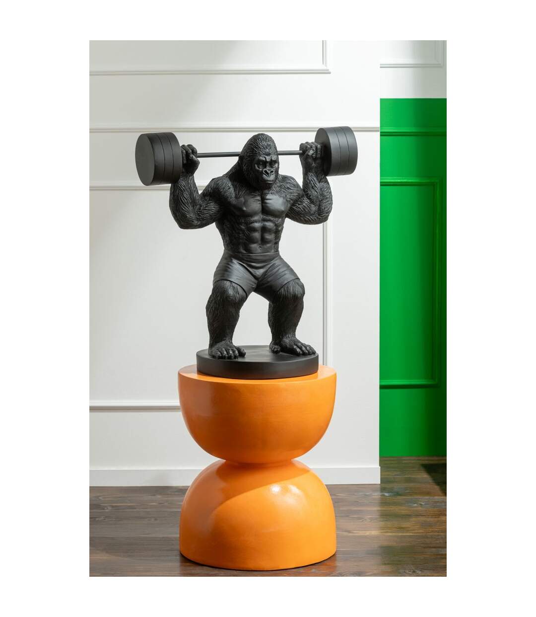 Statue Gorille en Résine Haltérophilie 62cm Noir-5