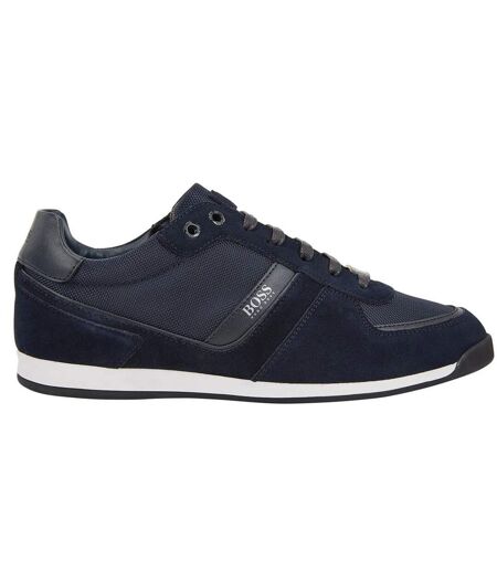 Mens Glaze Cow Suede Low Cut Trainers Dark Blue Boss
