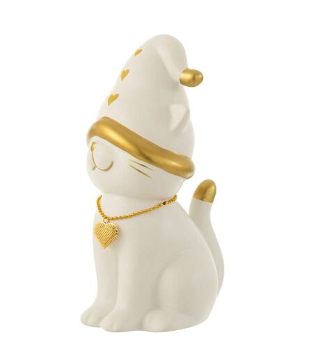 Statuette Déco Chat Cœur 29cm Blanc