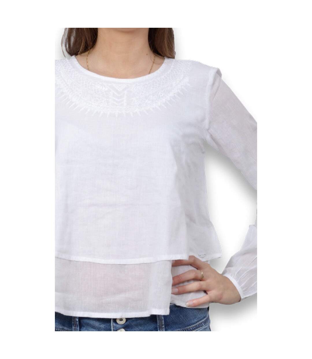 Blouse femme manches longues - Tunique une de couleur blanche-4