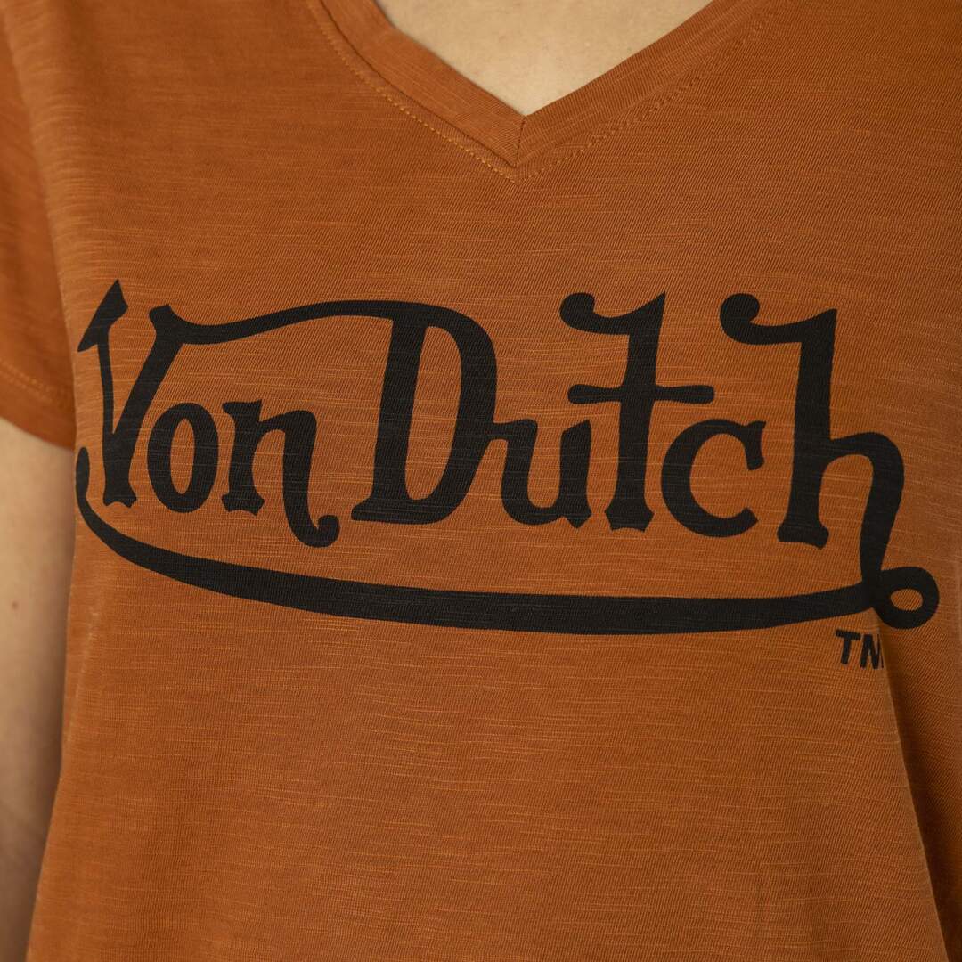 T-shirt femme col rond en slub coton avec print devant Slub Vondutch-2