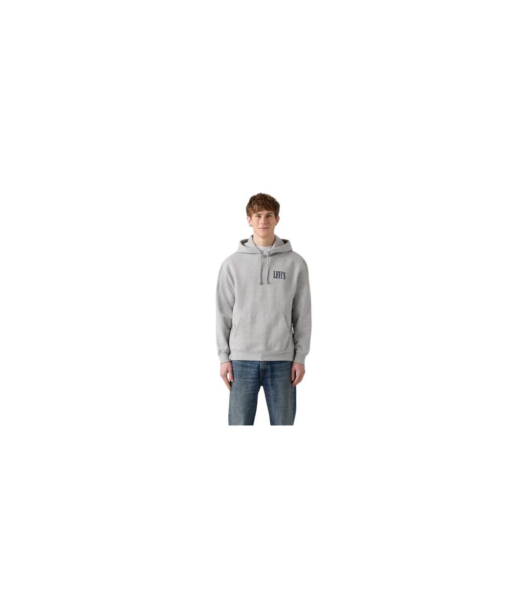 Mens Drop Shoulder Regular Drawstring Hoodie Grey Levis-1