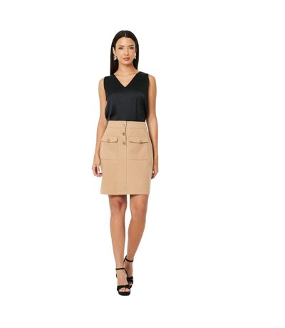 Womens/ladies Button Detail Mini Skirt Camel Principles