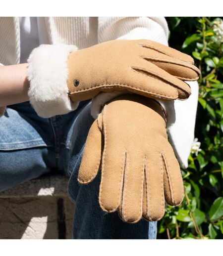 Isotoner Gants femme chauds et doux, en cuir de mouton retourné, et intérieur imitation fourrure