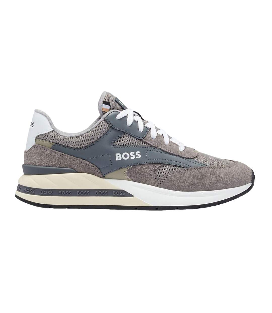 Mens Kurt Leather Running Trainers Grey Boss-3