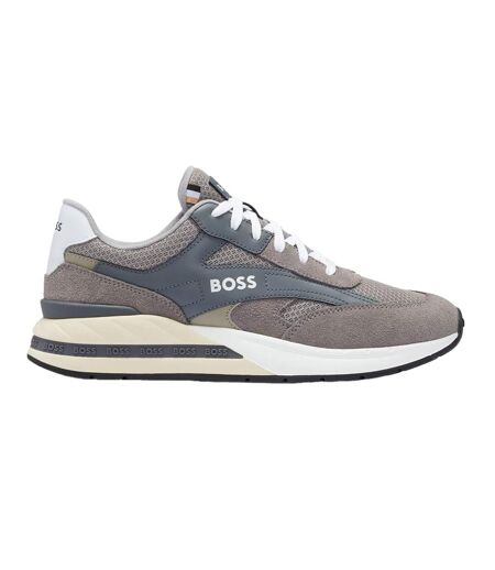 Mens Kurt Leather Running Trainers Grey Boss