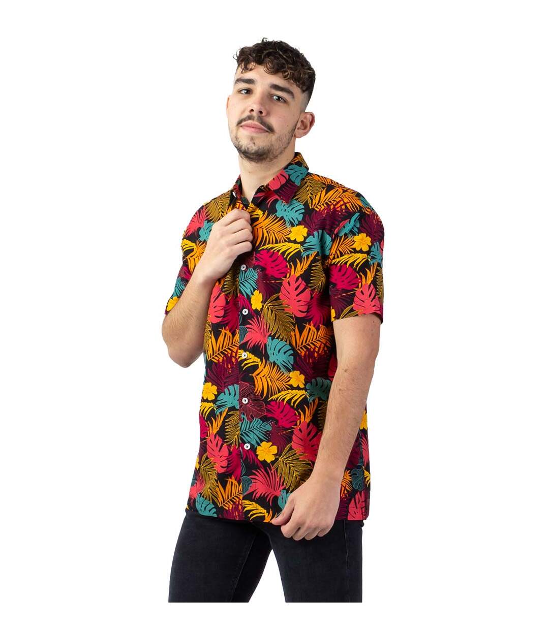 Chemise homme manches courtes LORENZO imprimé tropical orange Coton Du Monde