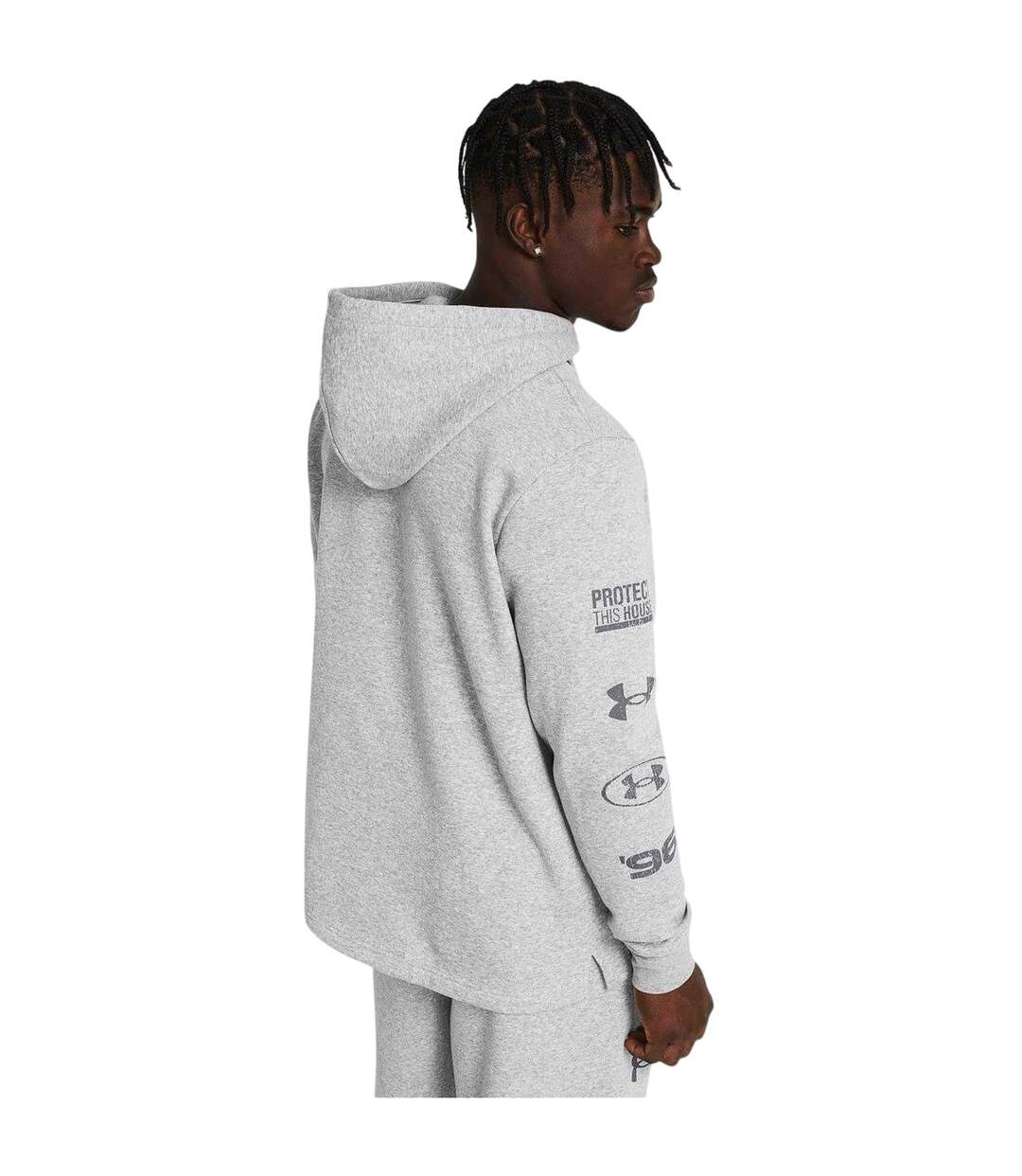 Sweat À Capuche Motif/style Imprimé Sur Manche Essential Homme Gris Givré Under Armour-4