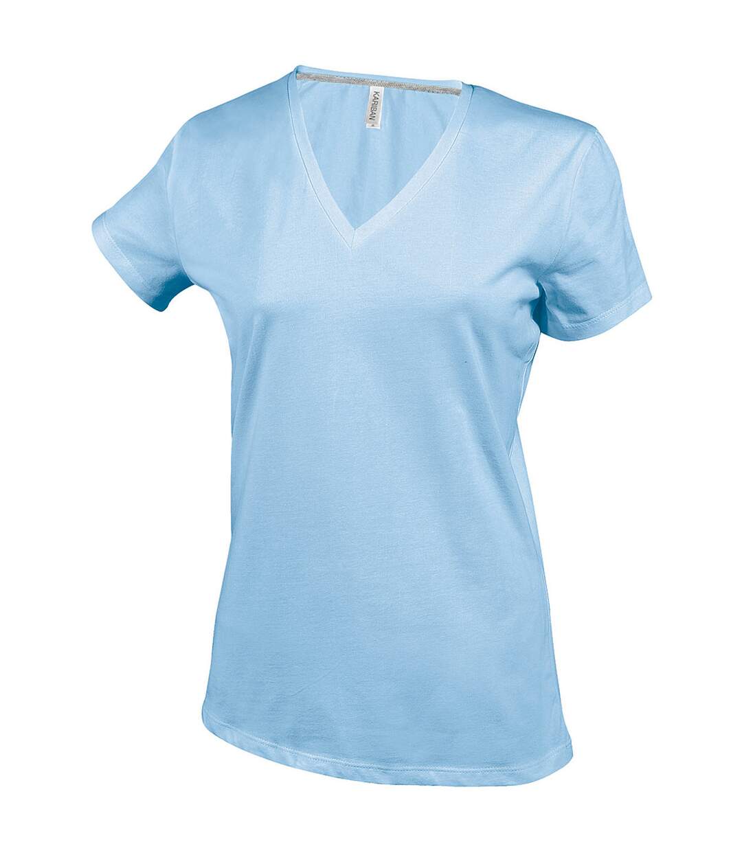 T-shirt à manches courtes et col en v femme bleu ciel Kariban