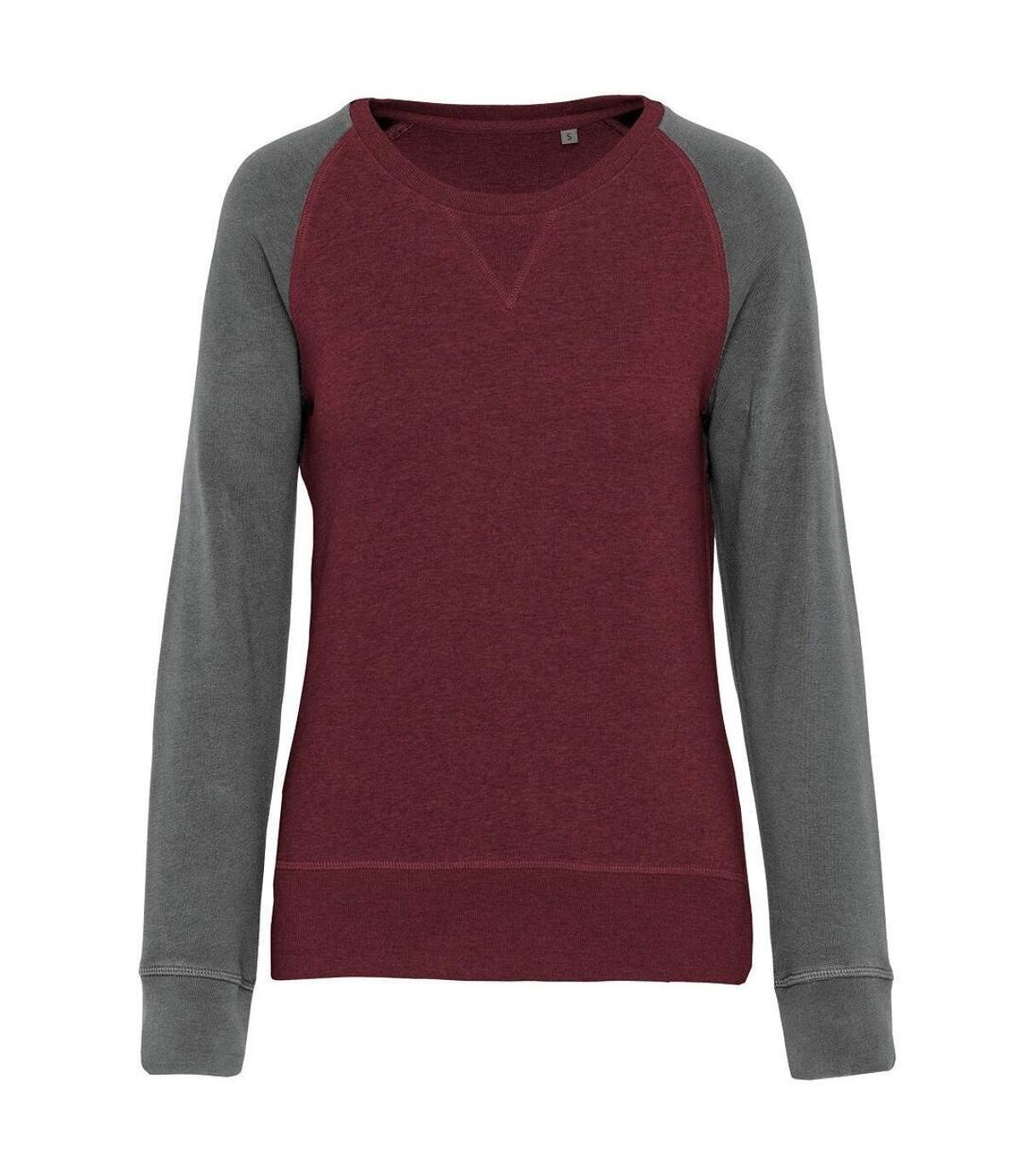 Sweat shirt coton bio - Femme - K492 - rouge vin et gris