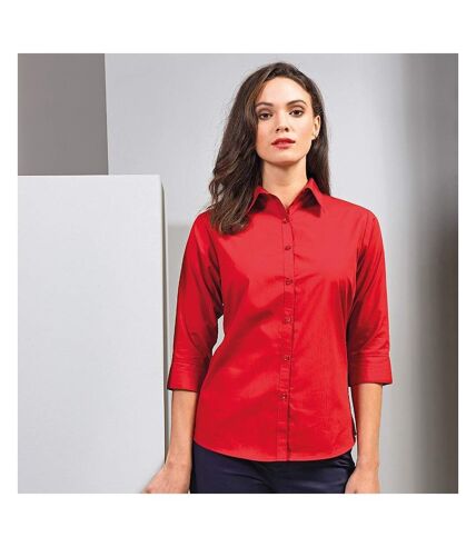 Premier 3/4 Sleeve Poplin Blouse / Plain Work Shirt (Red) - UTRW1093