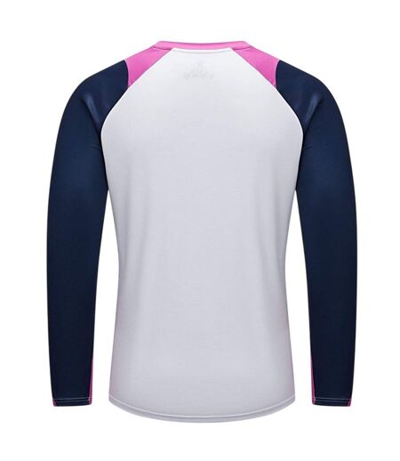Womens/ladies Colour Block Regular Long-sleeved T-shirt White Navy Pink Kelme