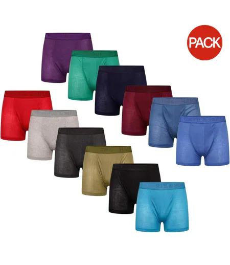 Pack Of 12  Mens Plain Bamboo Boxer Shorts  Multicoloured Harte & Soul