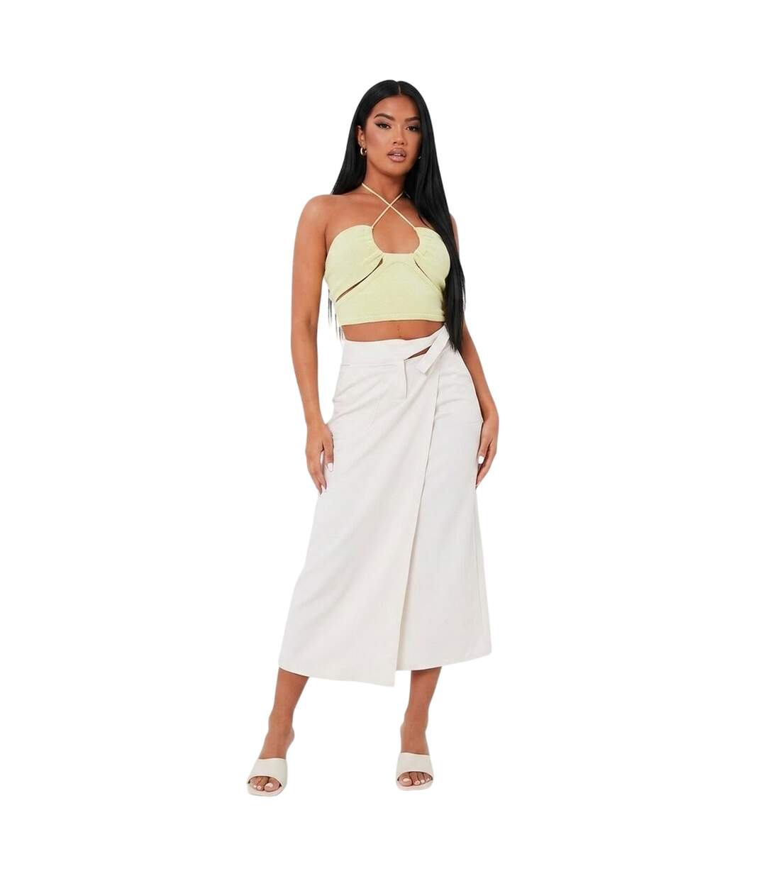 Womens/ladies Crossover Ribbed Fitted Crop Top Lime Missy Empire-4