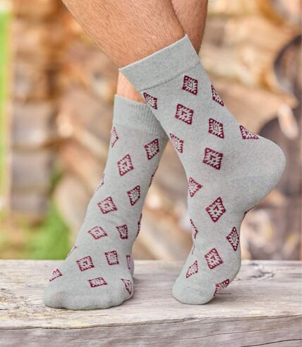 Pack of 5 Pairs of Men's Socks - Grey Navy Burgundy