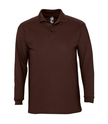 SOLS Mens Winter II Long Sleeve Pique Cotton Polo Shirt (Chocolate)