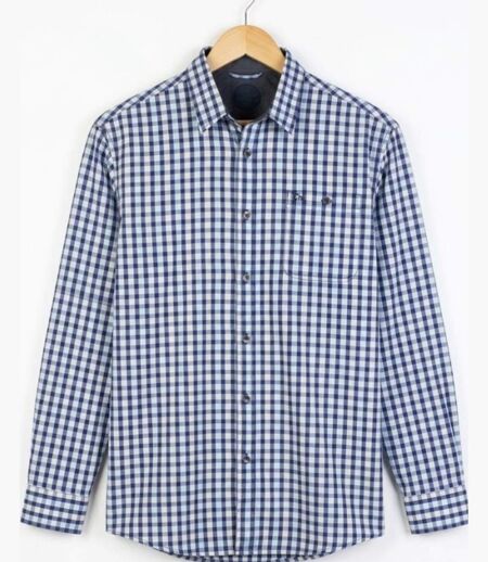 CHALLENGER TRATTORIA1 — Chemise à carreaux manches longues bleu à carreaux : confort et élégance en popeline de coton