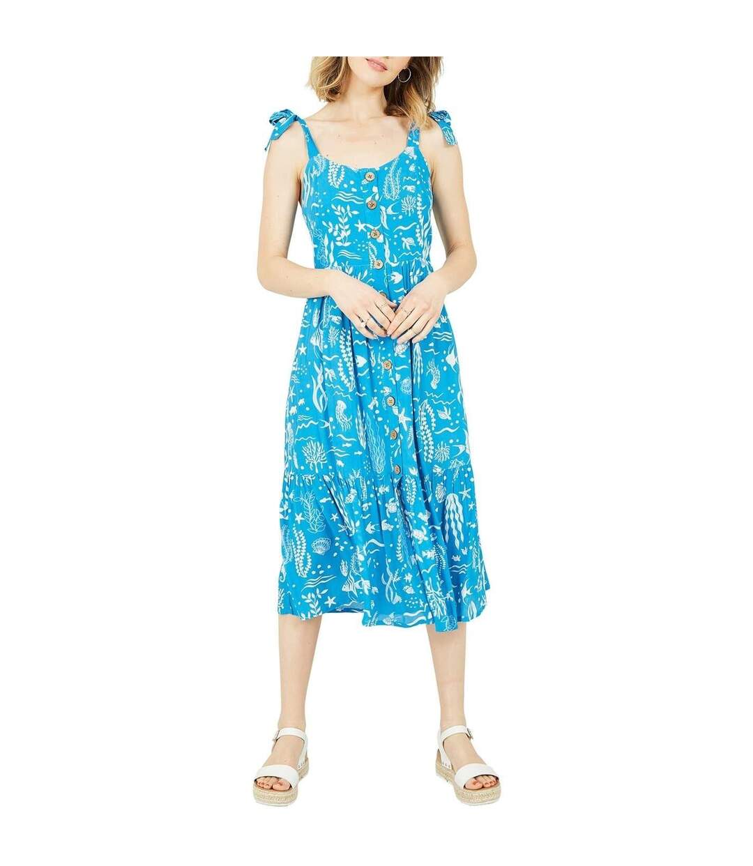 Robe À Bretelles Sans Manches Motif/style Vie Aquatique Femme Bleu Yumi-1