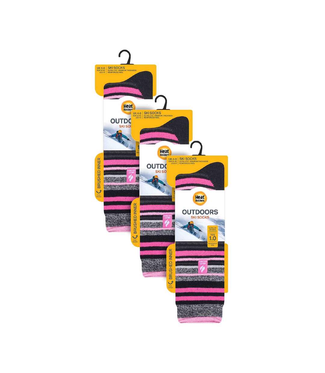 3 Pack Ladies Patterned Lightweight Thin 1.0 TOG Thermal Knee High Ski Socks-2