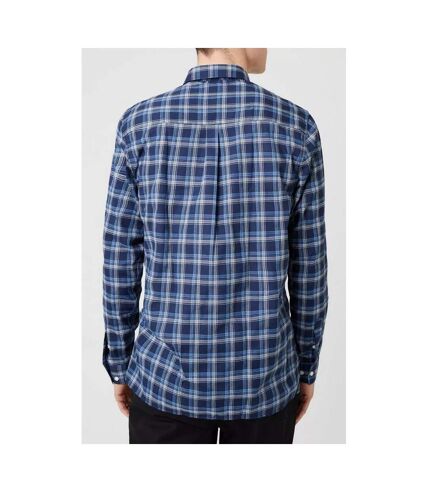 Maine Mens Classic Double Checked Long-Sleeved Shirt (Blue)