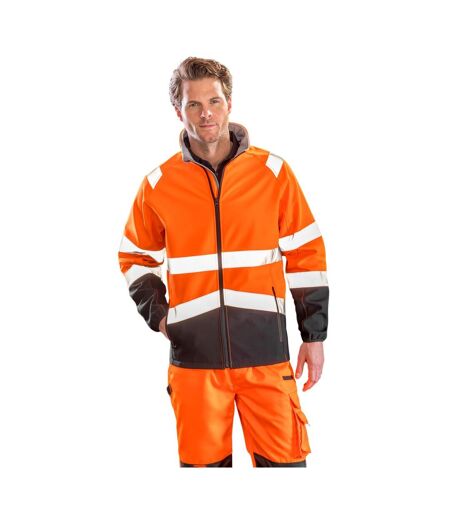 Mens Printable Safety Soft Shell Jacket Fluorescent Orange Black SAFE-GUARD By Result