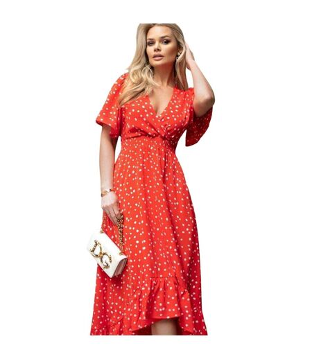 Robe Mi-longue Fête Motif/style À Pois Femme Rouge AX Paris
