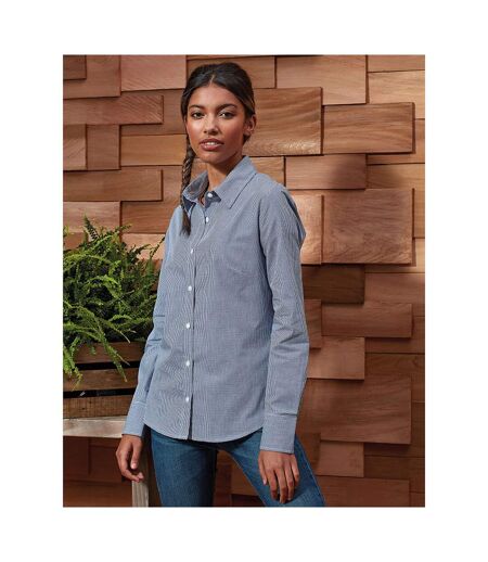 Premier Womens/Ladies Microcheck Long Sleeve Shirt (Navy/White) - UTRW5523