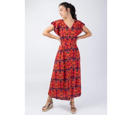 Robe longue manches courtes ARETHA motif ethnique Coton Du Monde