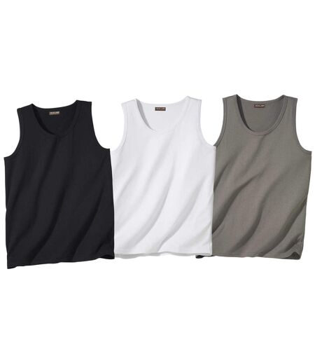 Pack of 3 Men's Sports Vests - White Black Tan