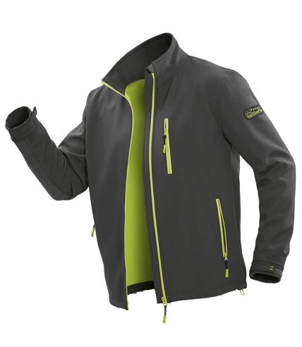 Men's Grey Full Zip Soft Shell Jacket - Water-Repellent - Green Microfleece Lining