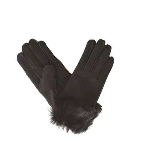 Womens/ladies Toscana Trim Cuff Sheepskin Gloves Black Eastern Counties Leather