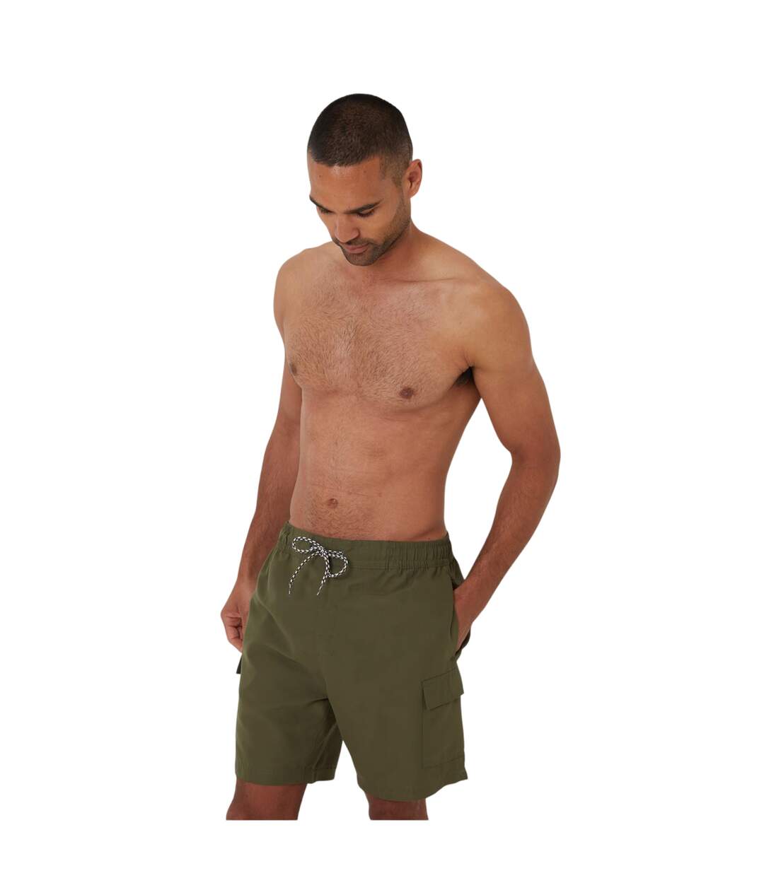 Mens Relaxed Fit Swim Shorts Khaki Green Threadbare-4
