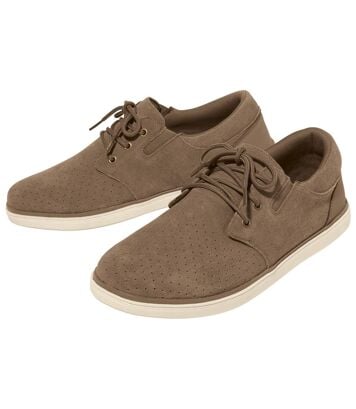 Chaussures à Lacets en Croûte de Cuir Perforée