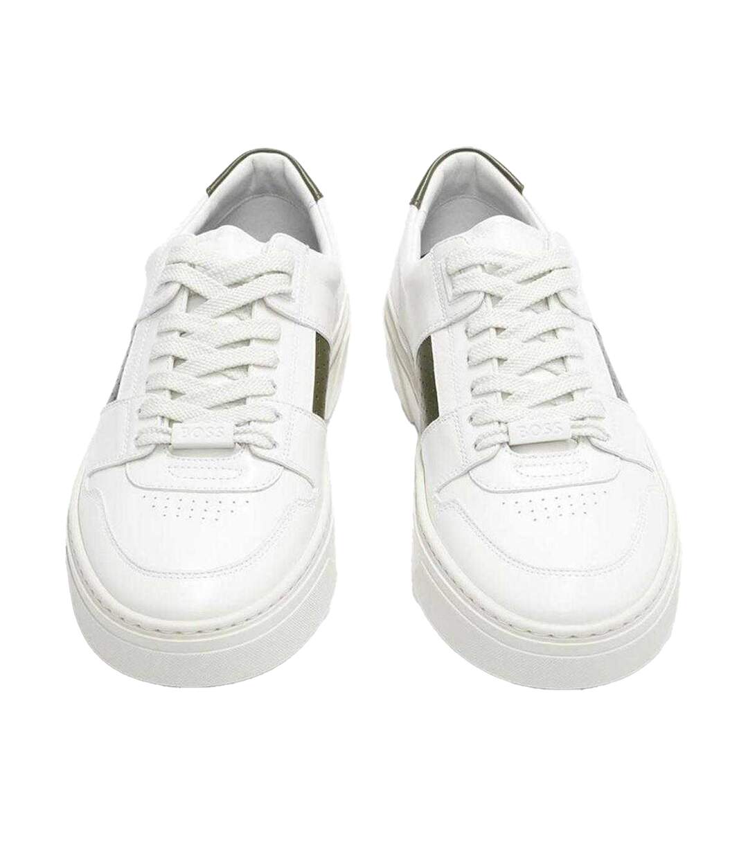 Mens Gary Logo Leather Tennis Trainers White Boss-3