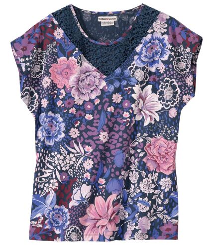 T-Shirt mit Flower-Print und verziertem Ausschnitt