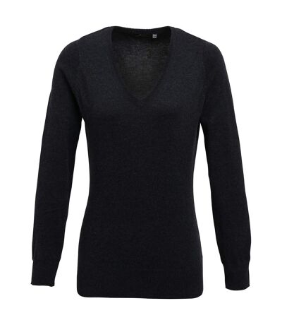 Premier Womens/Ladies Knitted Cotton Acrylic V Neck Sweatshirt (Charcoal) - UTPC6851