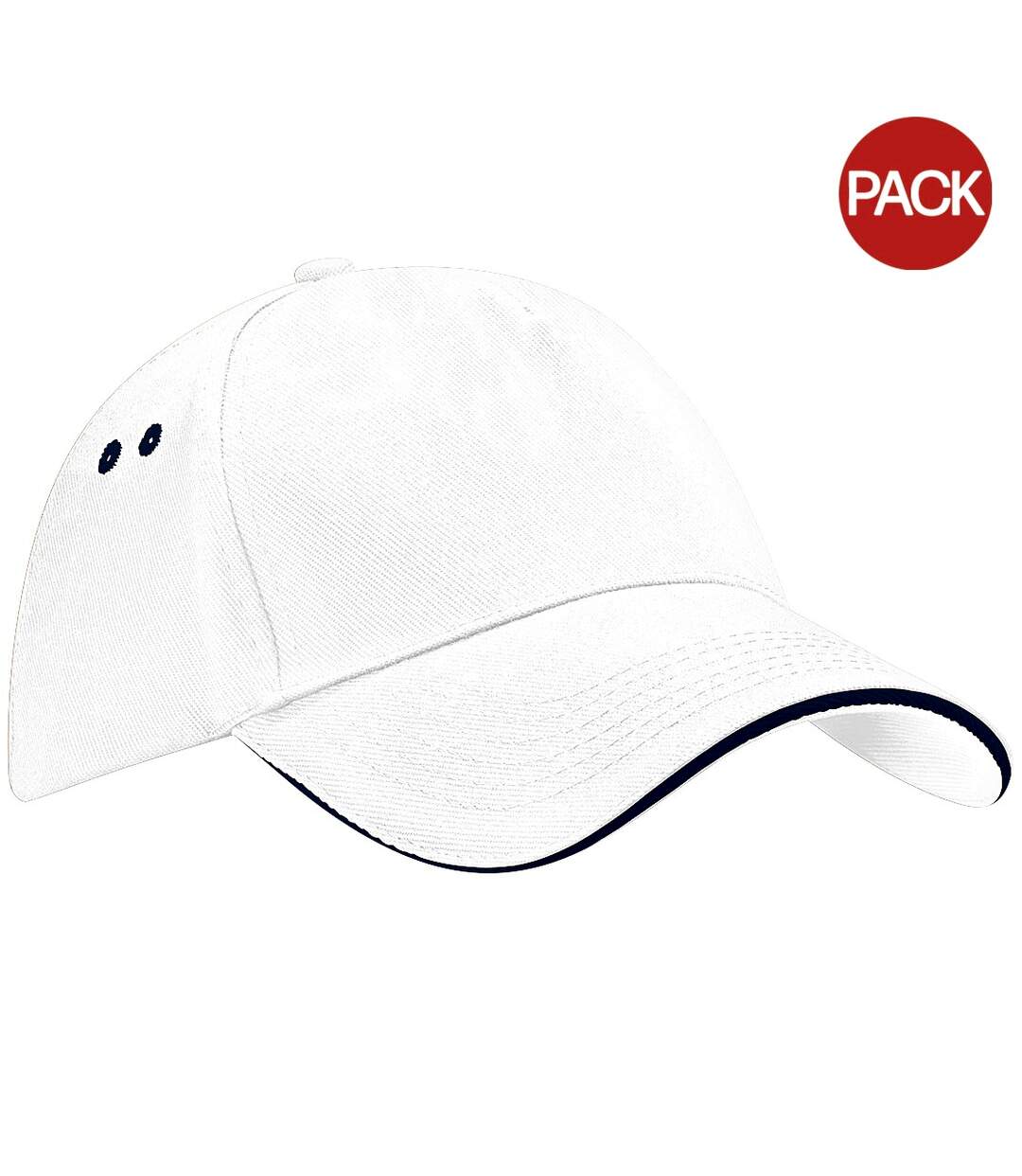 Beechfield Unisex Ultimate 5 Panel Contrast Baseball Cap With Sandwich Peak / Headwear (Pack of 2) (White/French Navy) - UTRW6700-1