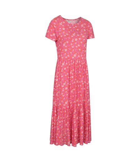 Womens/ladies Sardinia Floral Tiered Dress Bright Pink Mountain Warehouse