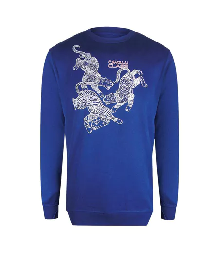 Sweat Motif/style Léopards À Motif Cachemire Homme Bleu Iris Cavalli Class