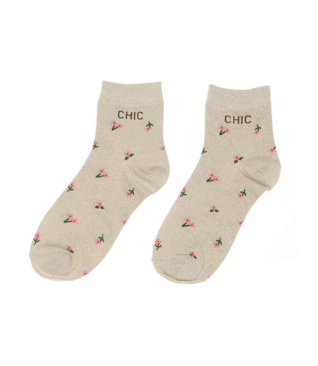 Chaussettes beige à fleurs femme stella green chic-1