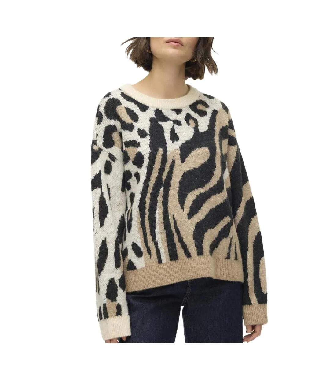 Pull marron imprimé femme vero moda kai-1