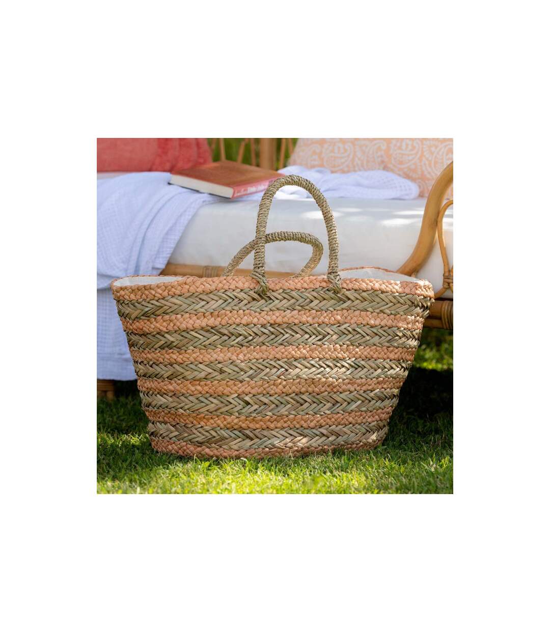 Sac de Plage Izia 53cm Naturel & Orange Clair-4