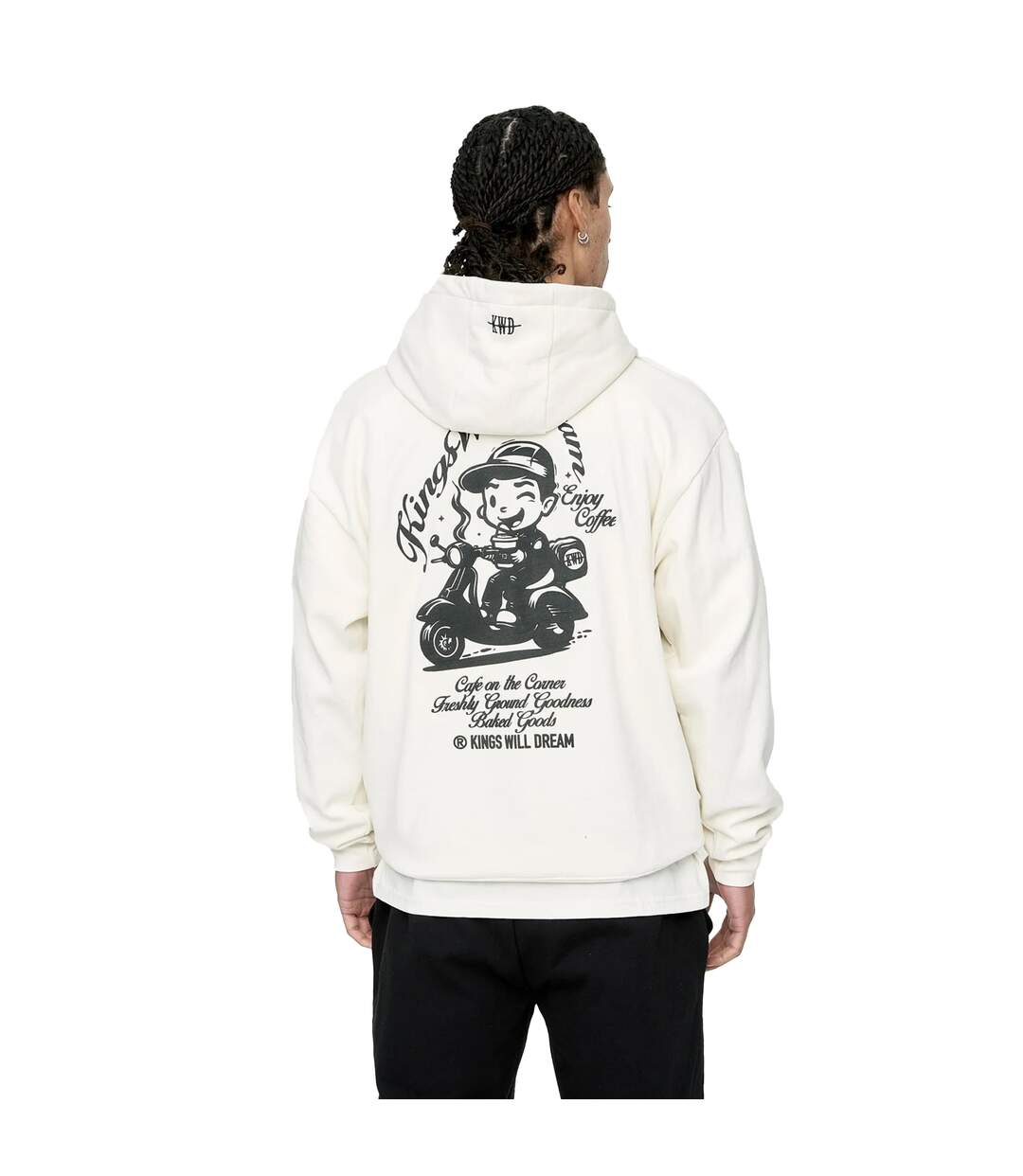 Mens Studio Cafe Boy Back Print Hoodie Off White Kings Will Dream-3