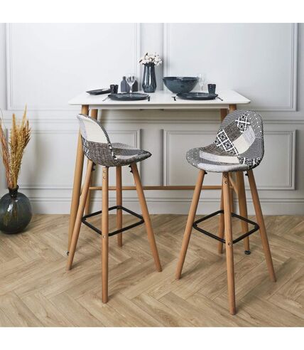 Lot de 2 Tabourets de bar Patchwork - Beige et Gris