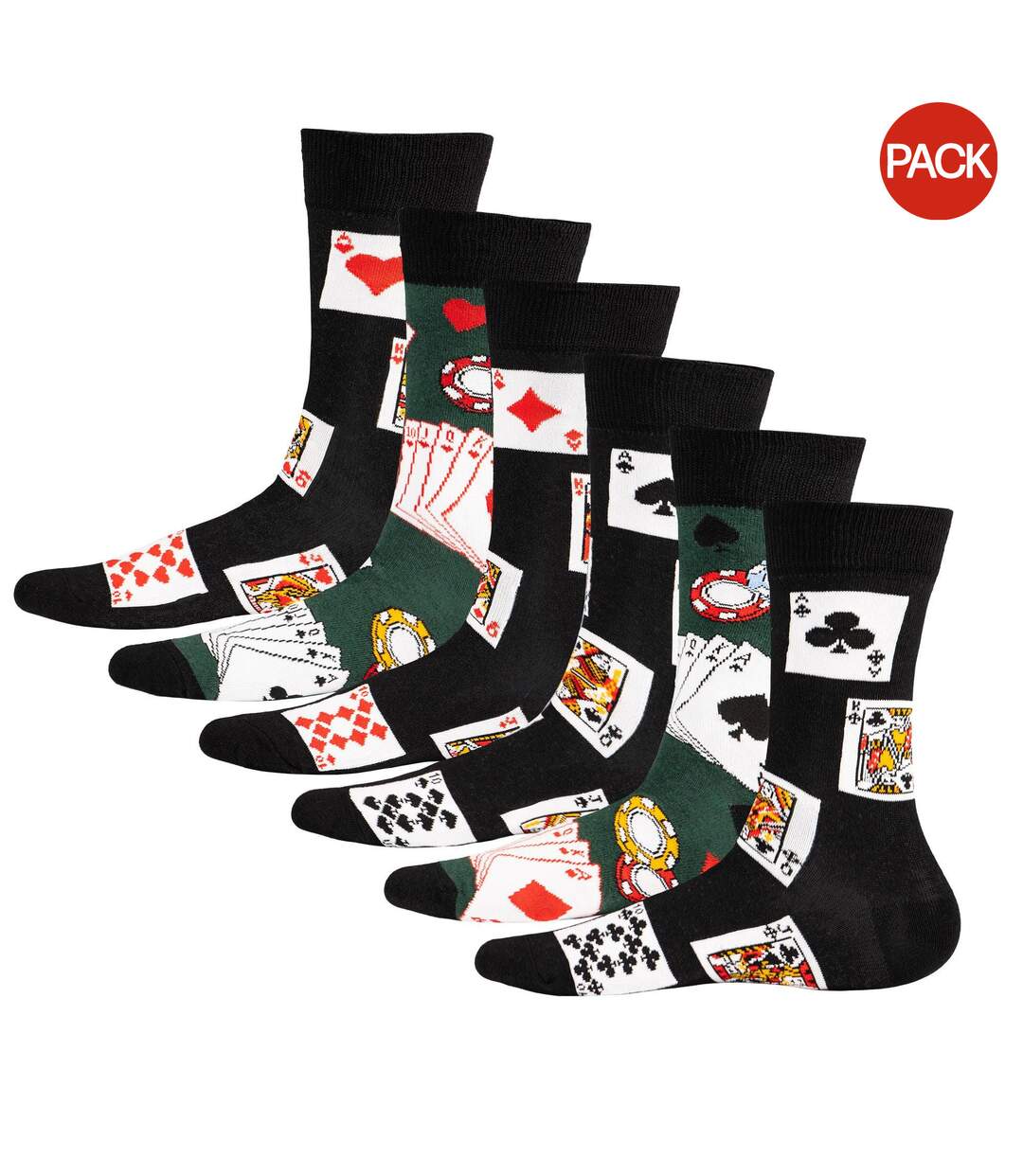 Pack Of 6  Mens Royal Flush Poker Cotton Socks  Black Multicoloured Soxy-1