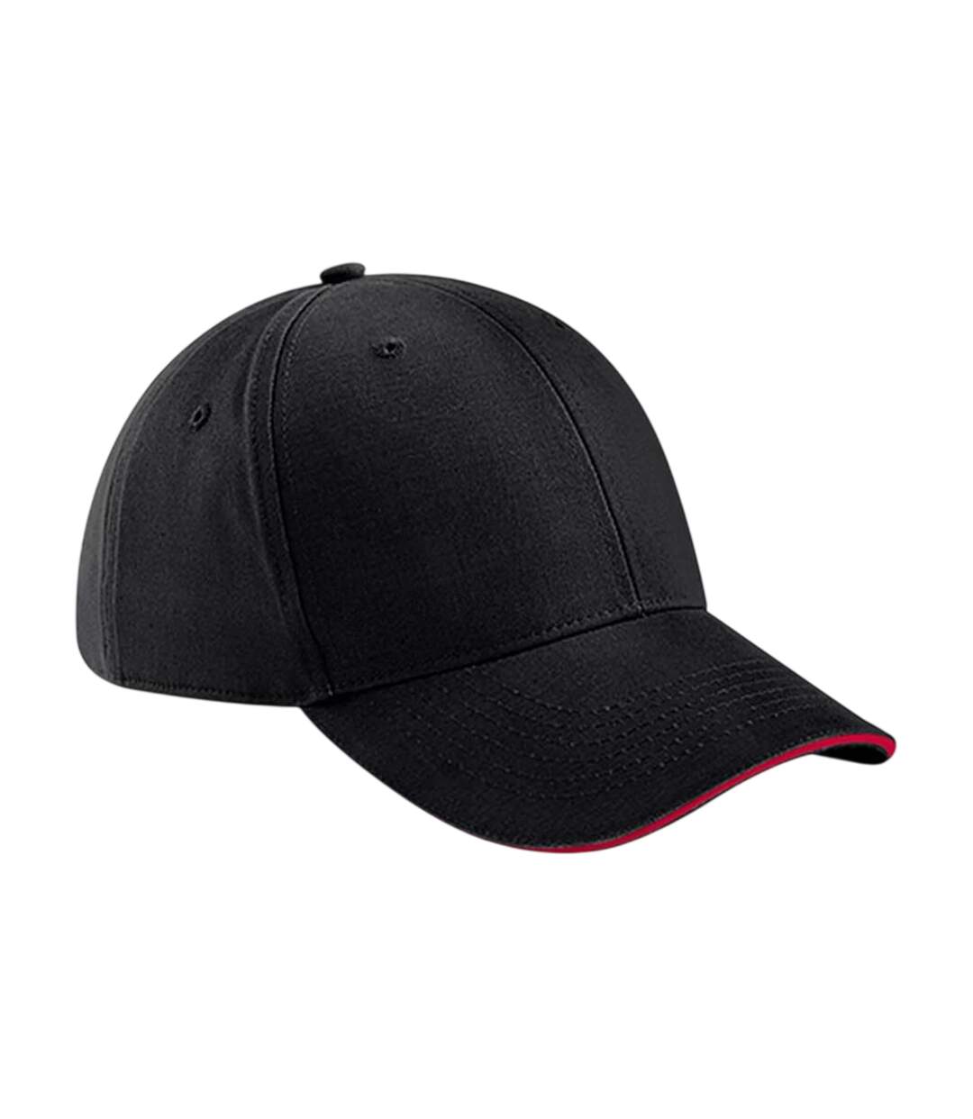 Casquette Motif/style 6 Panneaux Athleisure Noir Rouge Beechfield-1