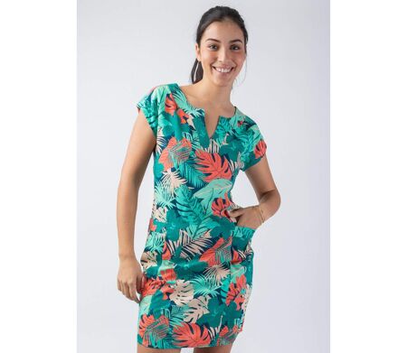 Robe courte col tunisien  ERIKA coupe droite flatteuse Coton Du Monde