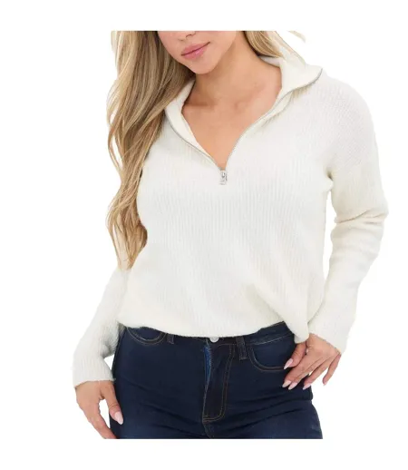 Womens/ladies Zip Neck Jumper Cream I Saw It First